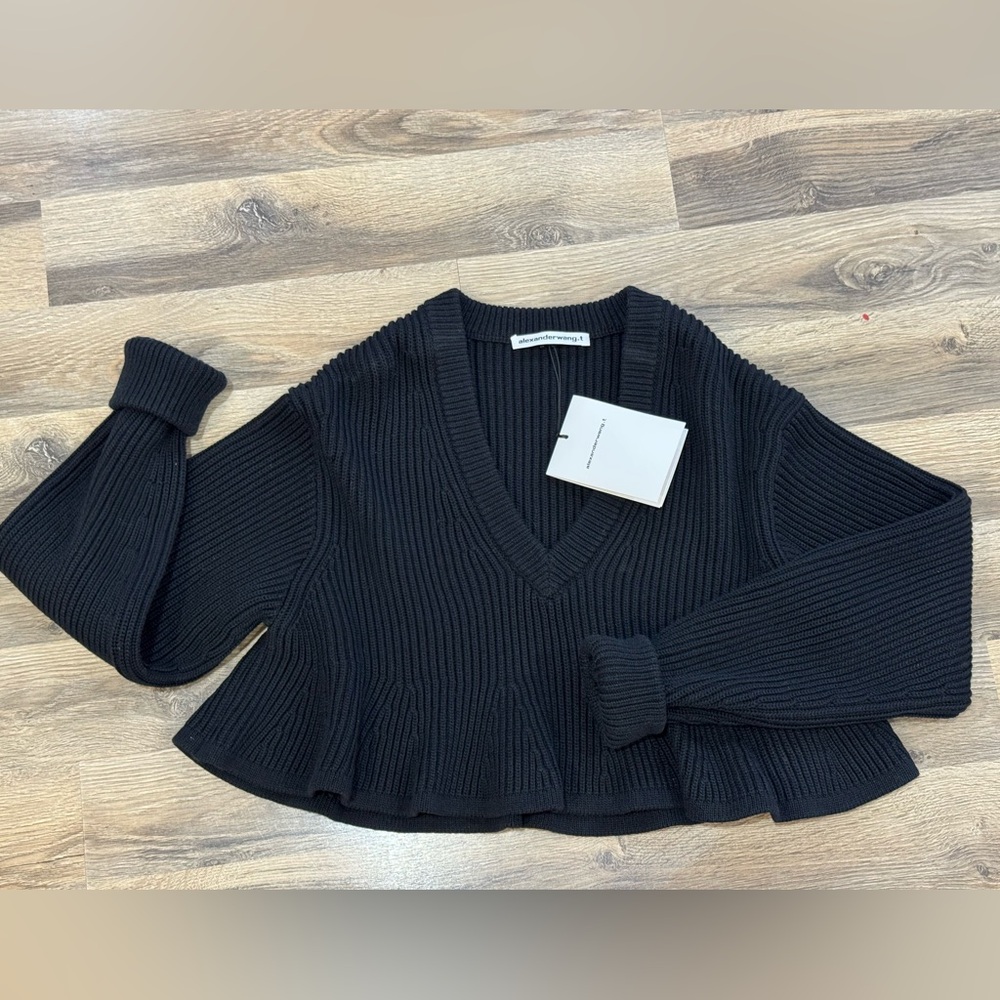 Alexander Wang Black Ribbed V-Neck Sweater